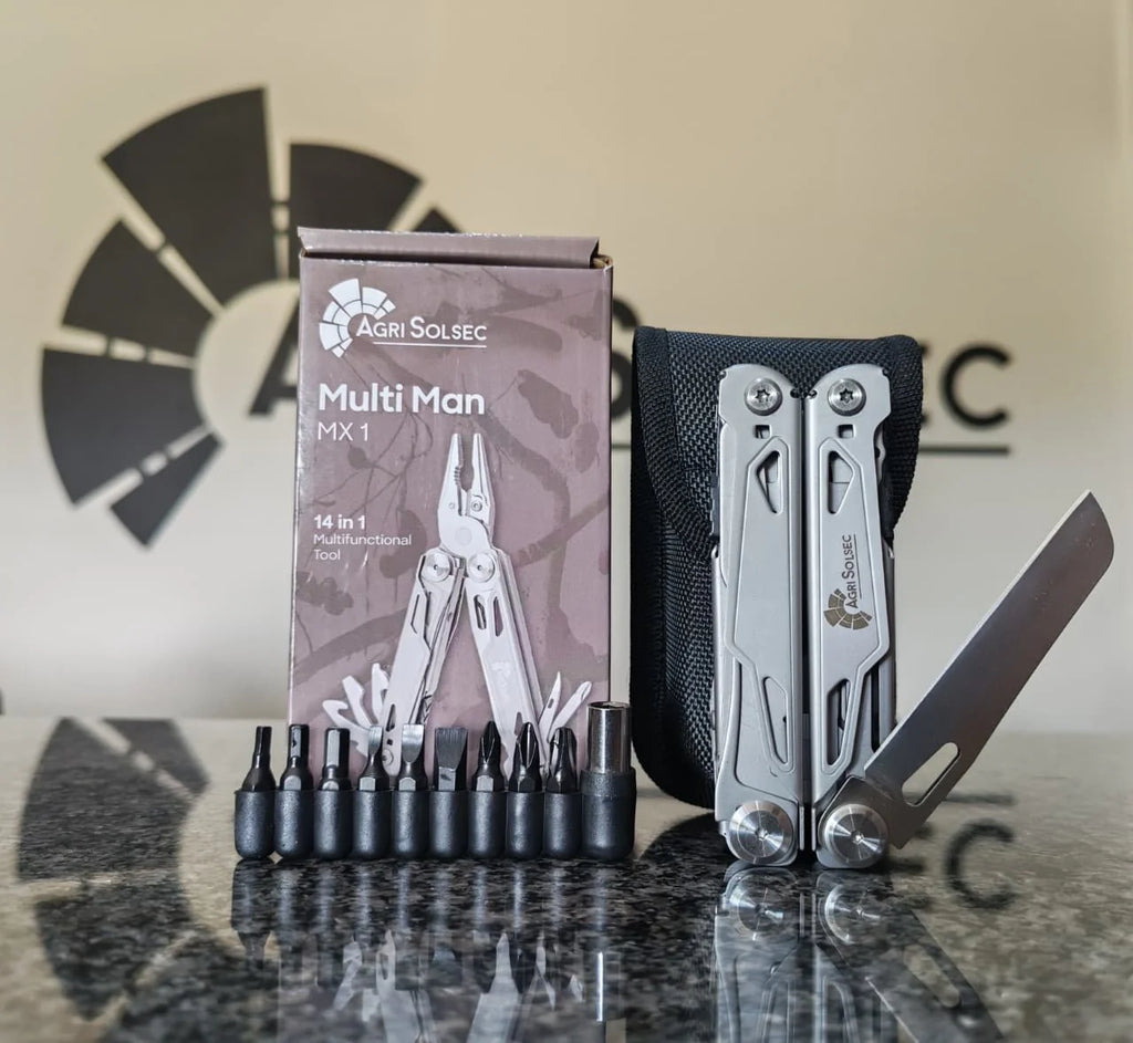 Agri Solsec Multi-Tool MX1 | 14-in-1 Spring-Loaded Stainless Steel EDC